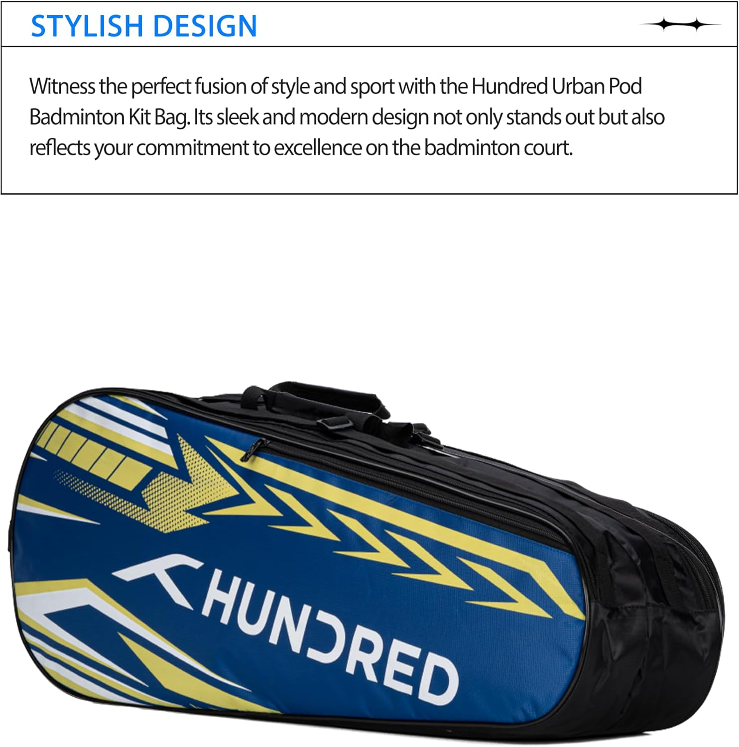 HUNDRED Urban Pod Badminton Kit-Bag (Royal Blue, Large) | Unisex | Material: Polyester | 3 Spacious Compartments | Double Zipper Closure image number 5
