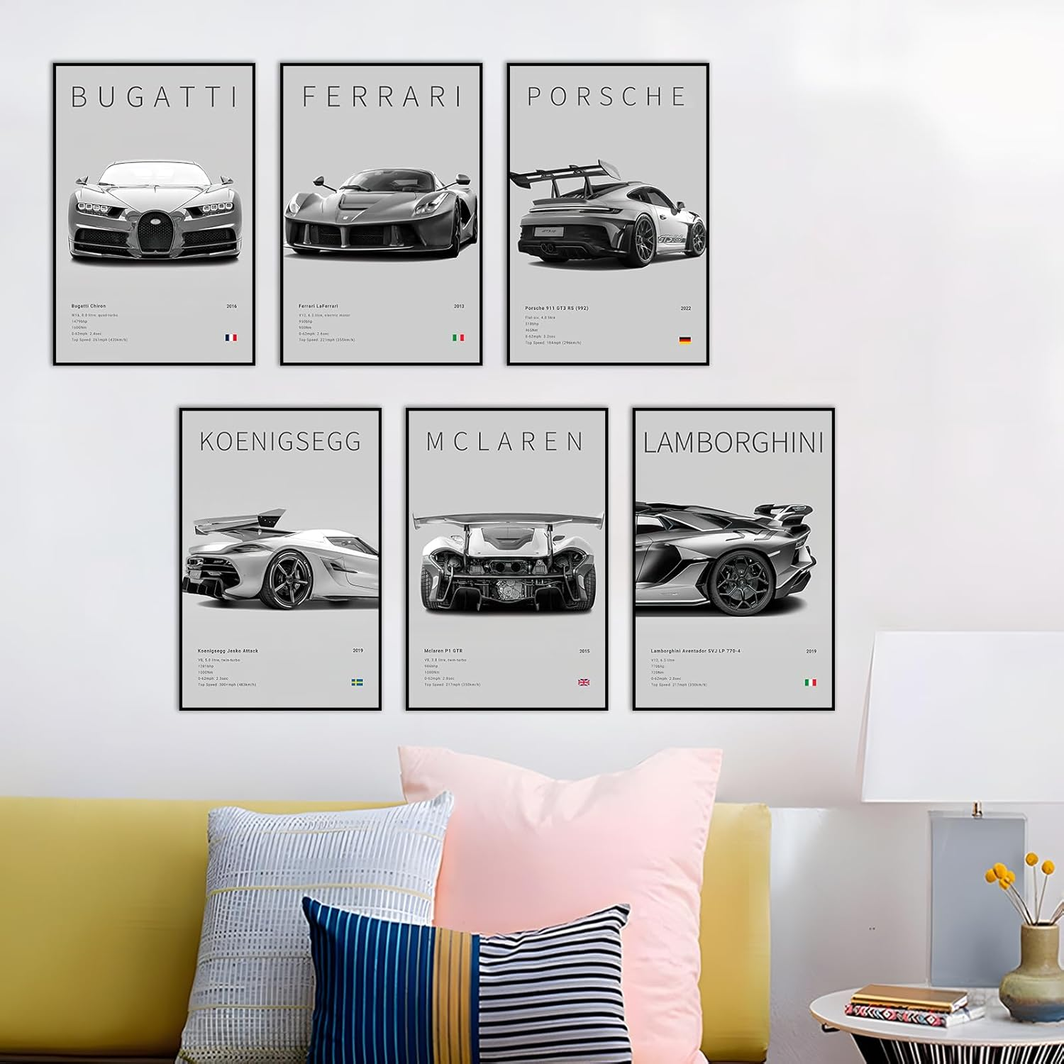 Car Canvas Poster Wall Art, Supercar Art Prints, 6Pac/Set (6 Set, 8 X 12 in Unframed) image number 2