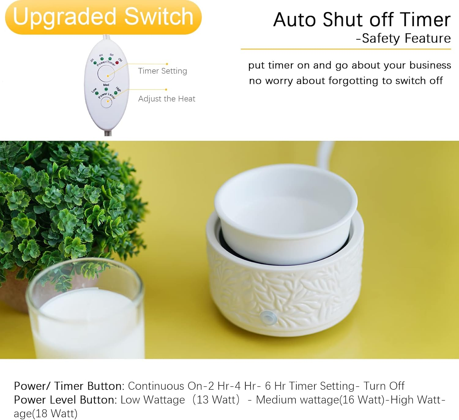 Wax Melt Warmer with Timer | 3-In-1 Electric Candle Wax Warmer | Ceramic Wax Burner Fragrance Warmers | Cute Candle Warmer Wax Melter for Scented Auto Shut off & Adjust Fragrance Intensity image number 5