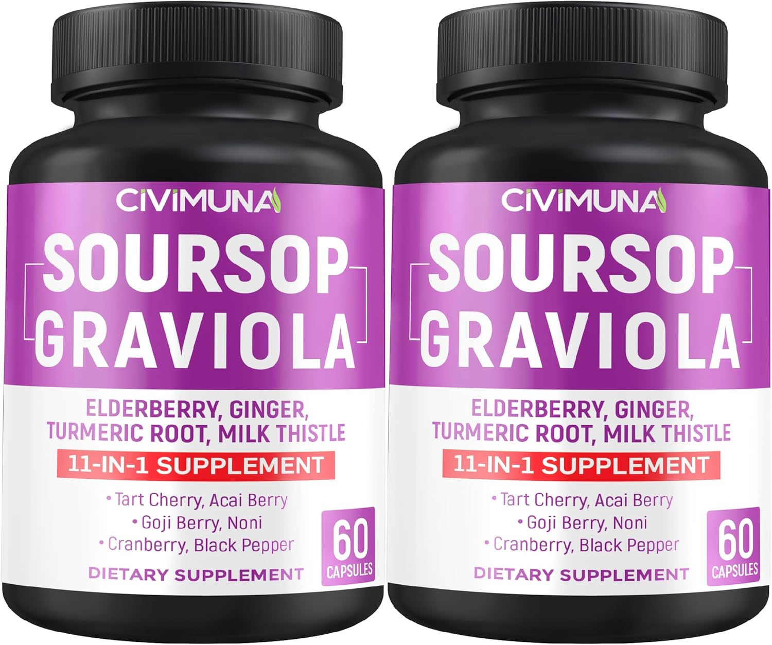 (2 Packs) Soursop Graviola Capsules 9450 Mg - Soursop Graviola, Elderberry, Turmeric Curcumin - 4 Months Supply image number 3