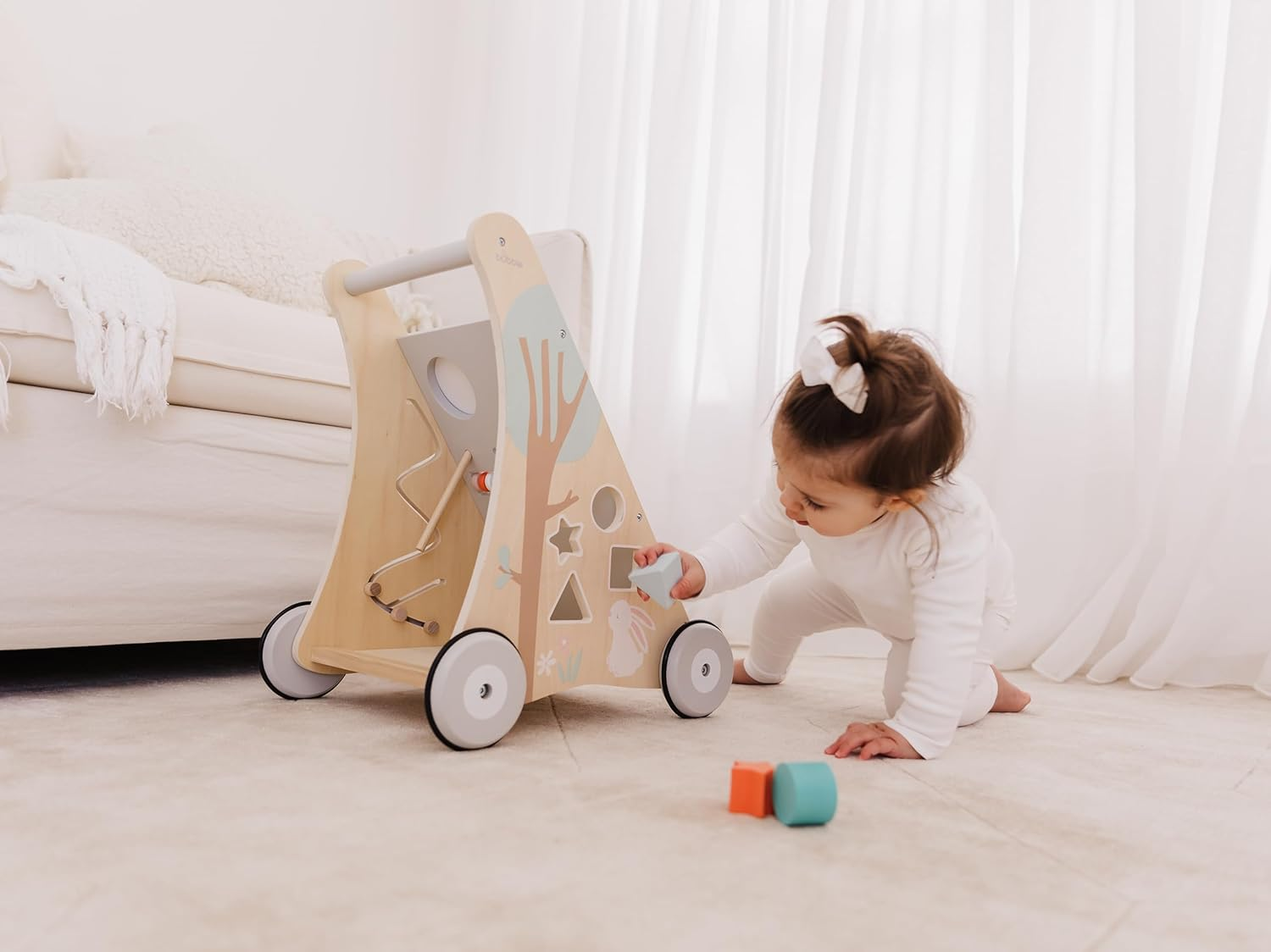 Wooden Baby Activity Walker for Toddlers 18+ Months - Push Walker with Shape Sorter, Bead Maze & Gears - Montessori Educational Toy for First Steps & Motor Skill Development image number 3