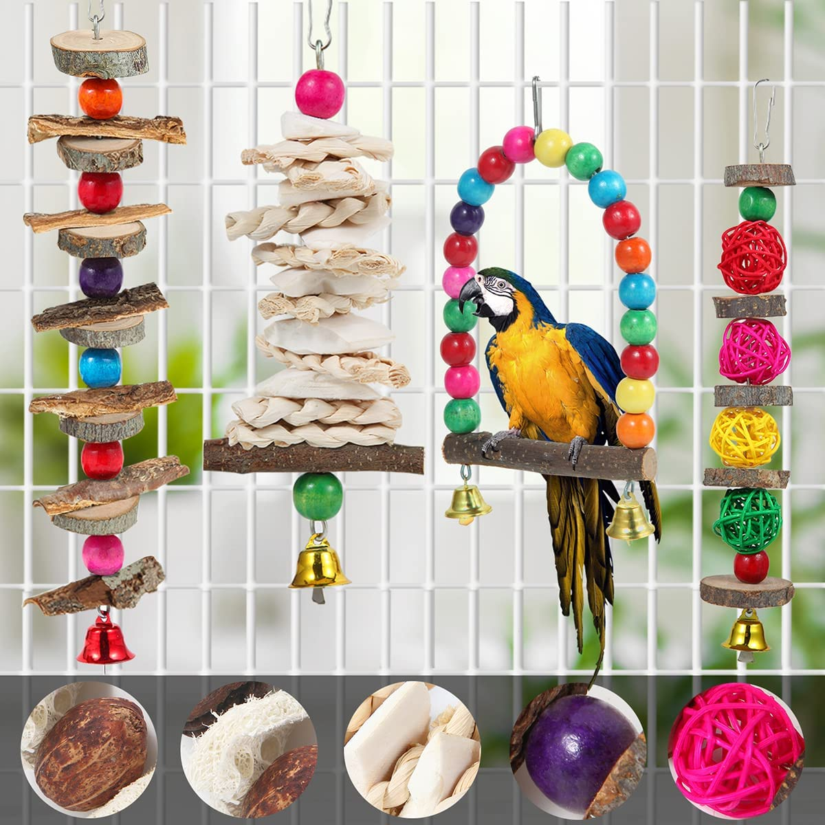 Bird Perch Bird Toys Parakeet Toys,Bird Cage Accessories Wooden Chew Toys Perch Stand for Parrot Conure Cockatiel Lovebird Parrotlet Budgie Finches and Other Small to Medium Sized Birds image number 2