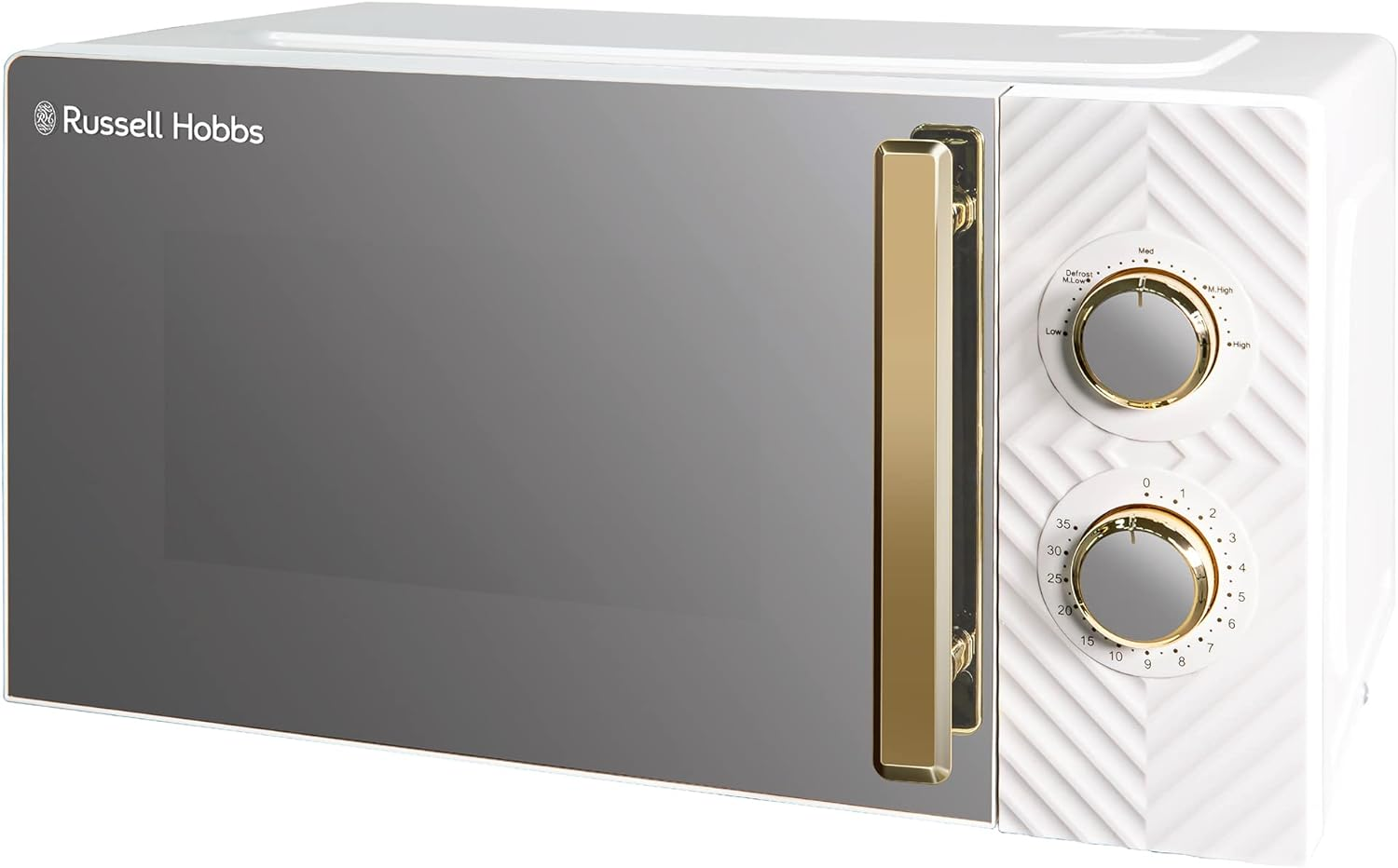 Russell Hobbs 17 Litre 700W White Solo Manual Microwave with Groove Design, 5 Power Levels, Integrated Timer and Defrost Function, Easy Clean RHMM723