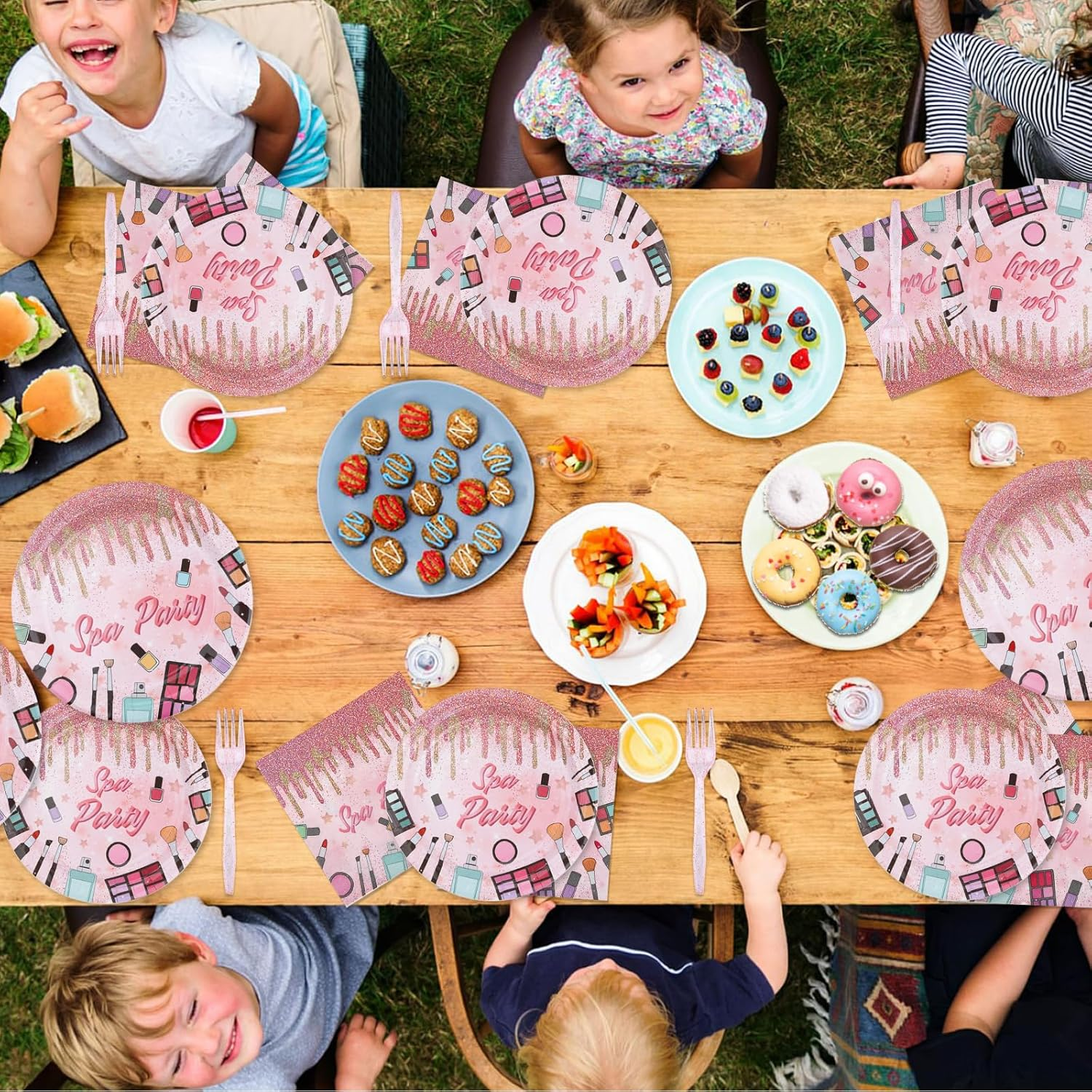 Spa Party Tableware Set, Spa Day Decorations Makeup Birthday Party with Plates Forks Napkins Spa Theme Supplies Kit for Girls Kids, Serves 24 image number 3