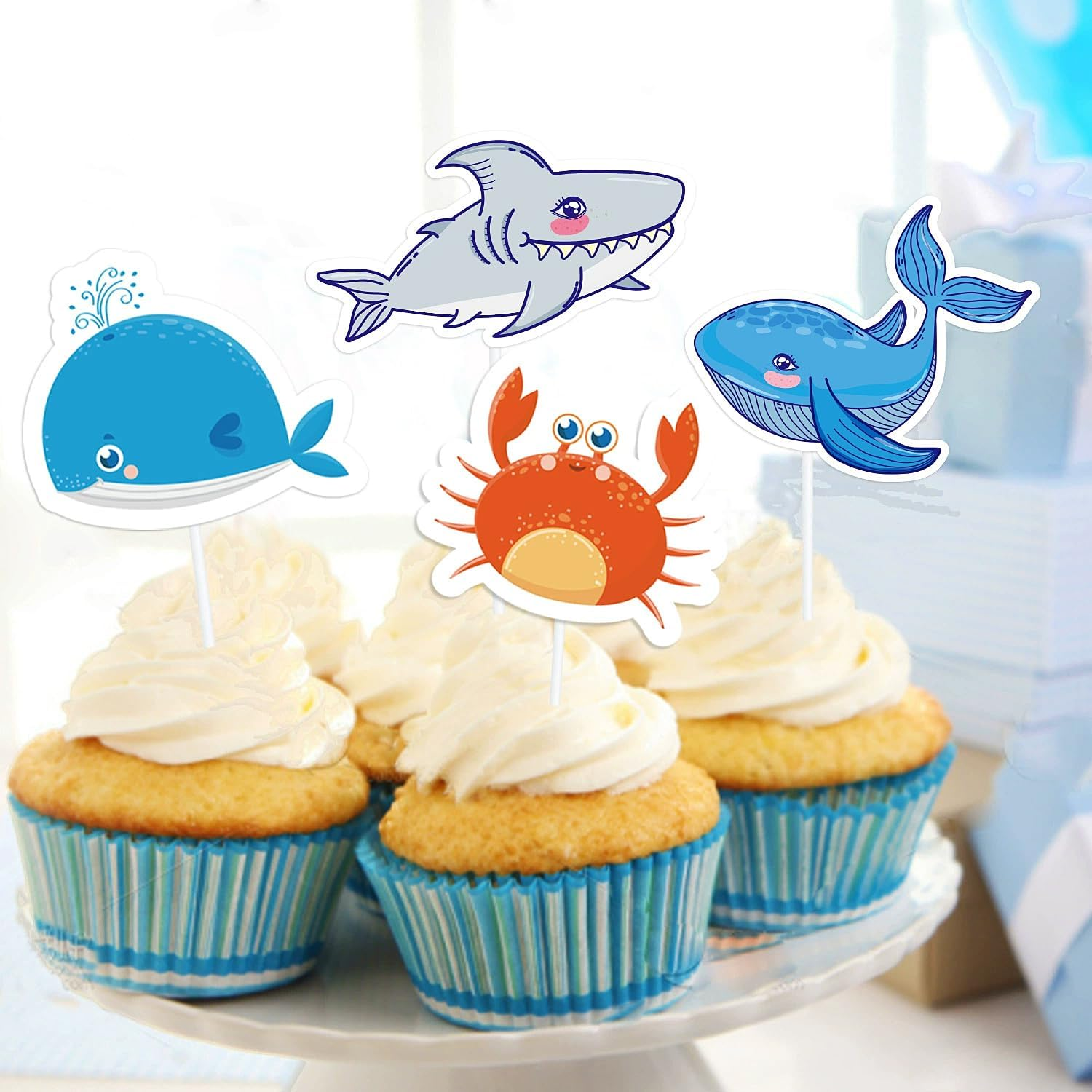 Ocean Theme Happy Birthday Decorations,Underwater World Banner 15 PCS Galaxy Party Sign, Birthday Party Decorations，Ocean Theme Decorations, Underwater World Party Supplies. image number 5