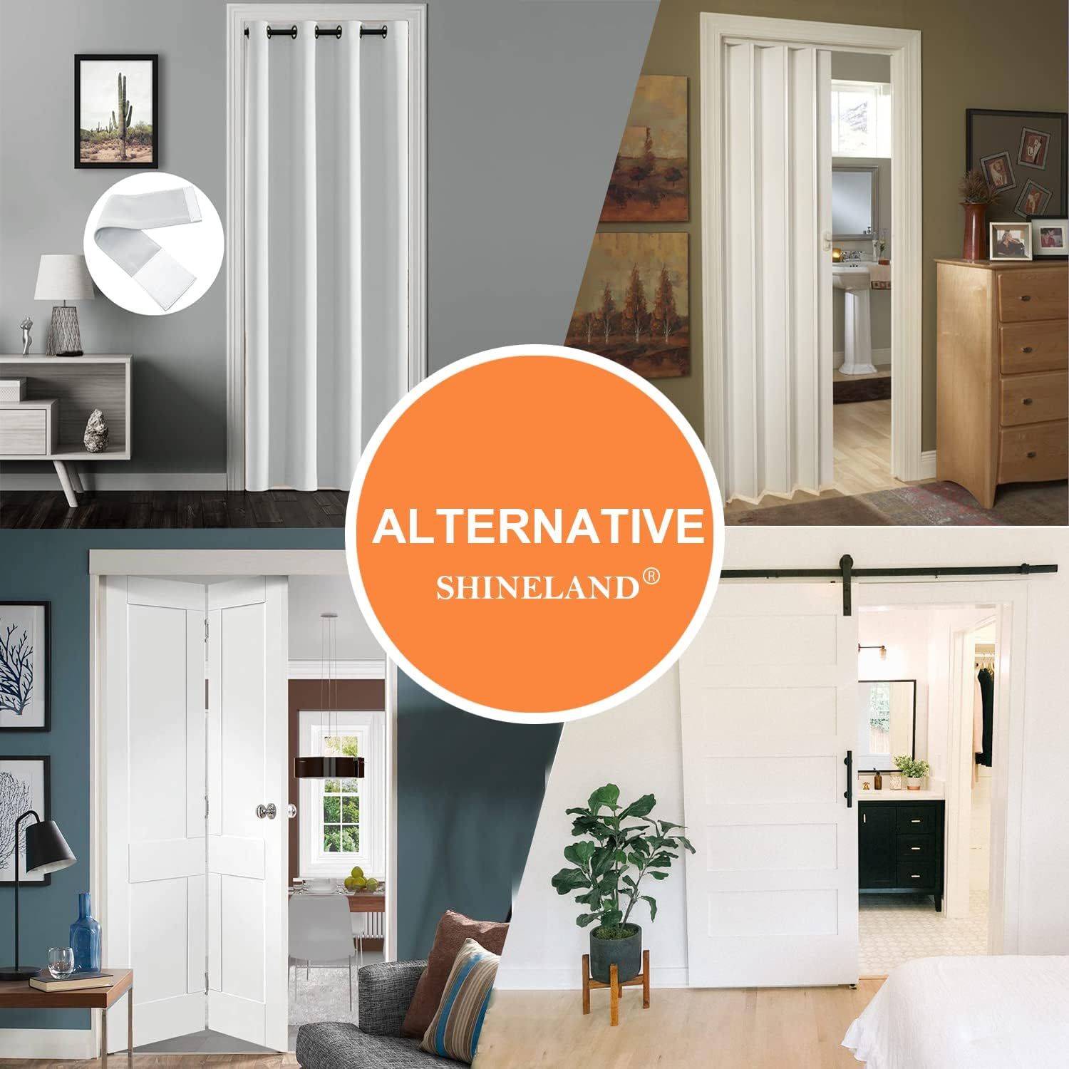 SHINELAND 34 X 80 Screen Door for Doorway,Faux Accordion Bifold Like,Grommet Ring Top Keep Heat Ruffle Blackout Door Blinds for Narrow Doors,Pure White image number 4