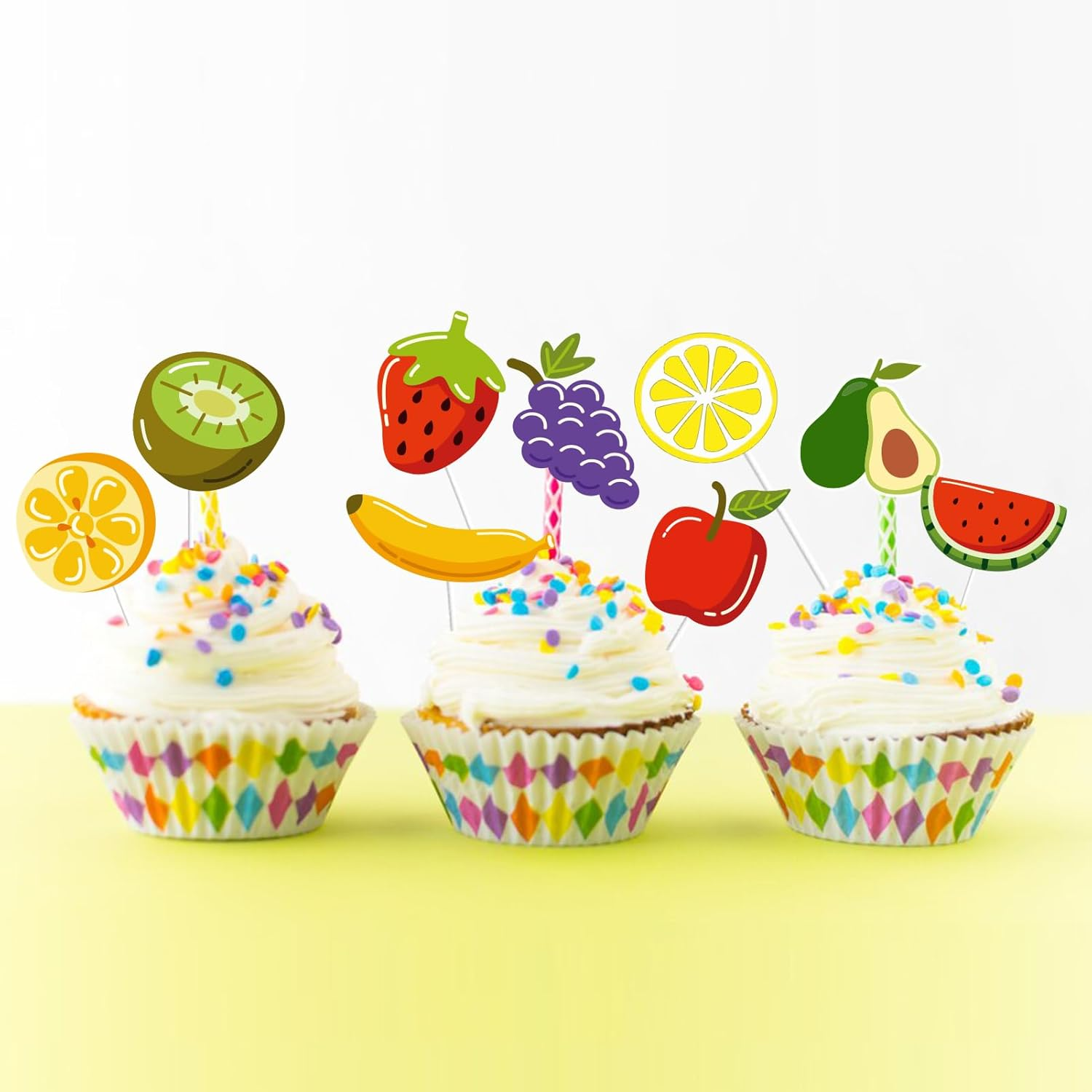36Pcs Fruit Happy Birthday Cupcake Toppers Tropical Summers Cupcake Dessert Muffin Food Cake Picks Hawaii Fruit Baby Shower Wedding Party Themed Birthday Party Supplies