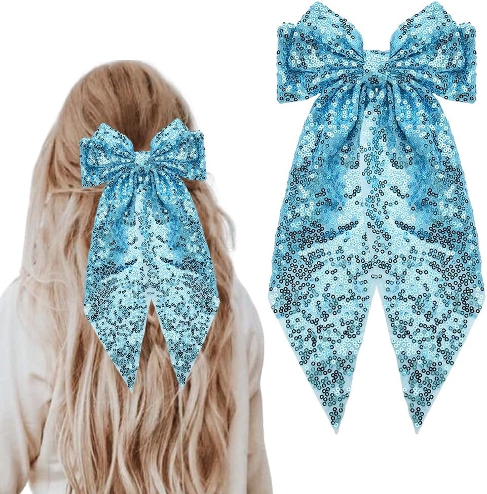 Big Sequin Black Hair Bow Clips Glitter Bows for Hair Ribbon Bow-Knot Hair Clips Barrettes Headwear Disco Festival Party Hair Accessories for Women