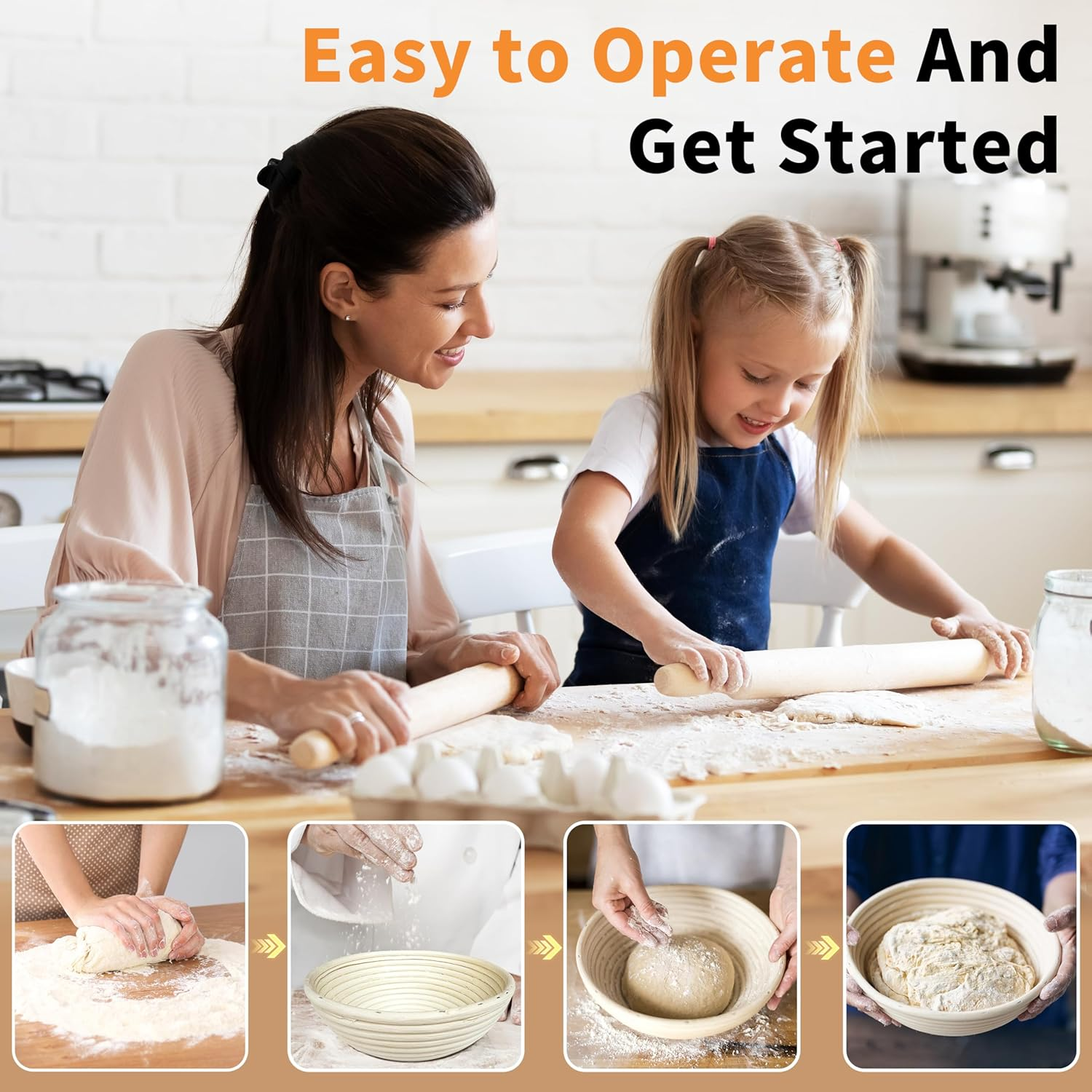 Banneton Bread Baskets, 2Pcs 10 Inch Oval Sourdough Proofing K&ouml;rbe, Banneton Basket F&uuml;r Brotgare, Handgefertigte Rattan K&ouml;rbe Mit Futter, Perfekt F&uuml;r Professionelles & Heim Sourdough Bread Baking image number 2