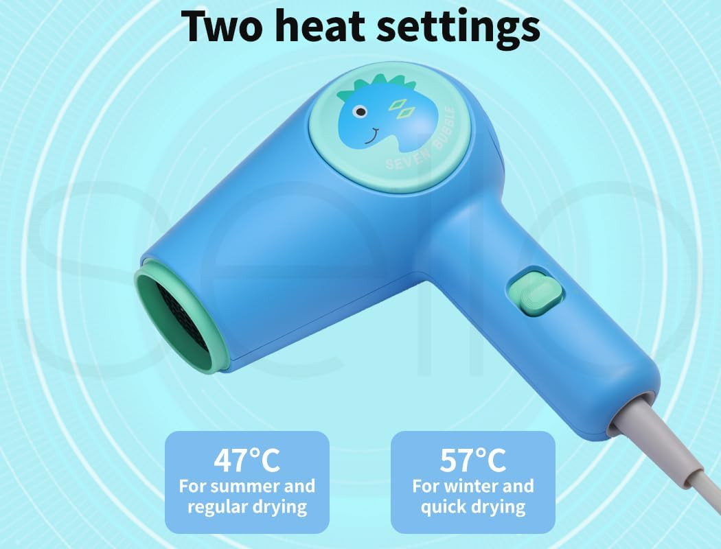 Spector Baby Blow Dryer - Baby Hair Dryer with Gentle Heat Technology for Minimal Noise, Featuring Two Heat Settings - Baby Blow Dryer for Cute Hair Styling, Blue image number 5