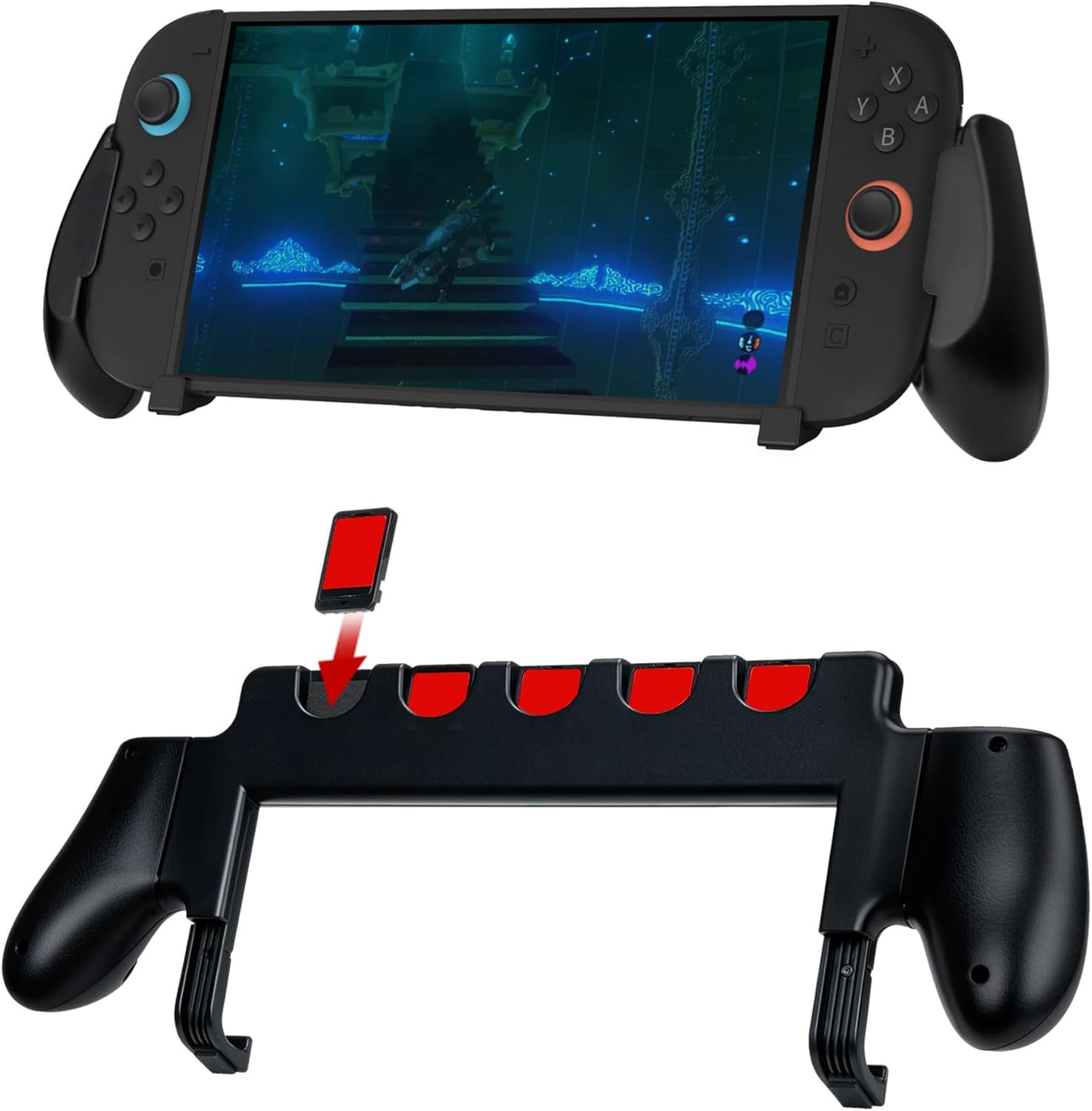 Mcbazel Console Grip for N-Switch 2 with 5 Game Slots Compatible, Ergonomic Grip Hard Shell for Users Who Prefer Handheld Mode, Black image number 3