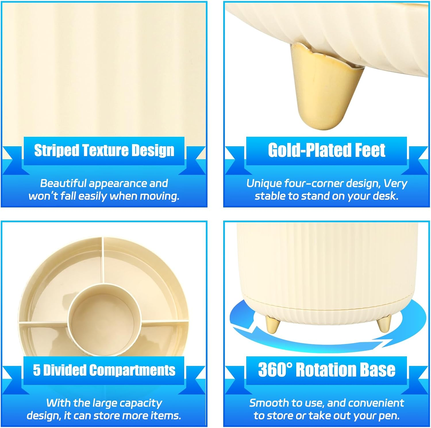 360 Degree Rotation Desk Organizer, Dual-Purpose Desktop Pencil Pen Holder Organizer for Home Office School Home (Beige) image number 3