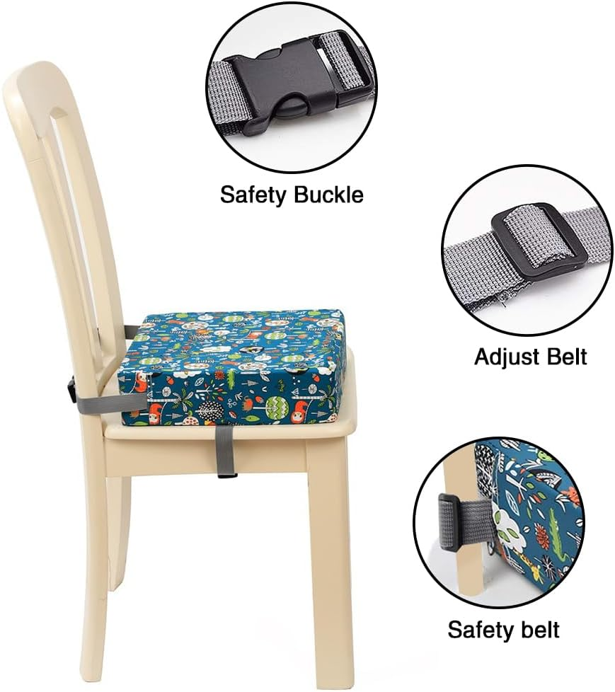 Toddler Booster Seat for Dining Table, Booster Seat for Table with Non-Slip Bottom and Straps, Washable Portable Thick Chair Increasing Cushion for Kids (Style A) image number 3