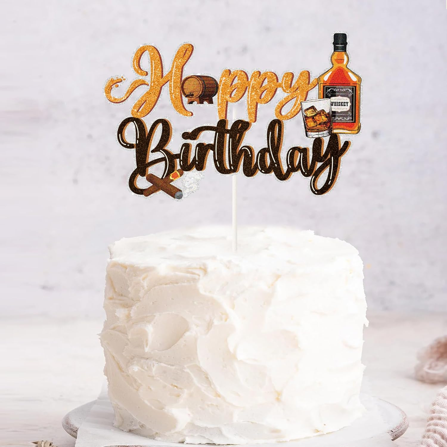 Whiskey Happy Birthday Cake Topper.Aged to Perfection Party Supplies,Vintage Whiskey Themed Cake Decor for Men 30Th 40Th 50Th Birthday Party Decorations image number 4