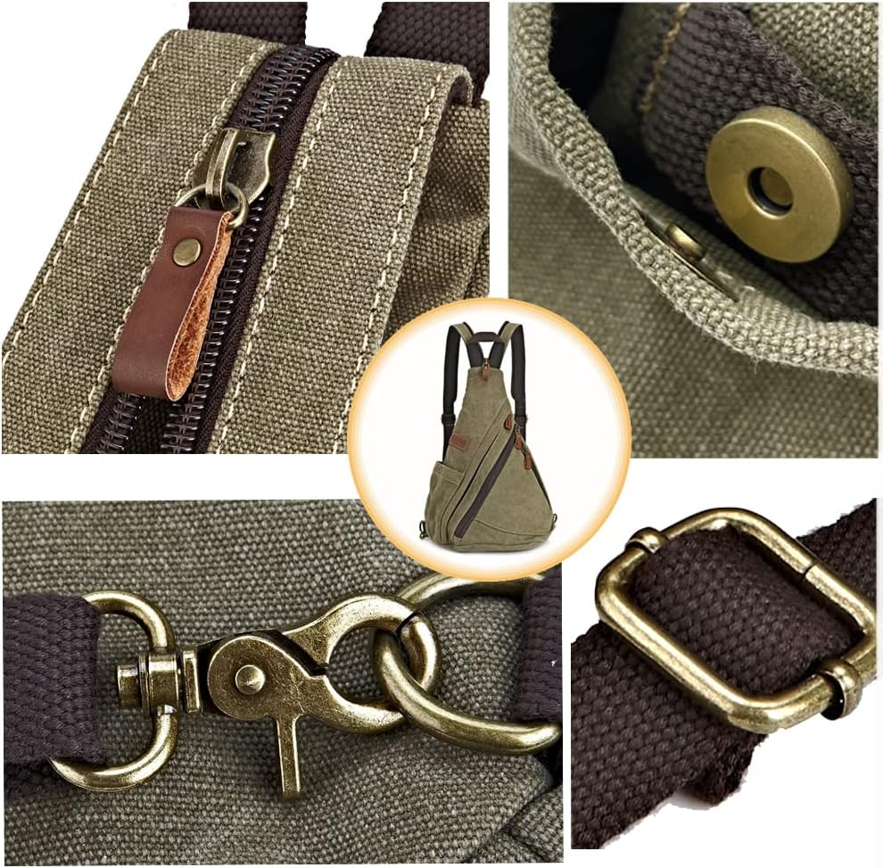 Canvas Sling Bag Convertible Crossbody Bag Chest Bag Shoulder Backpack Casual Daypack for Men Women Outdoor Cycling Hiking Travel (Army Green) image number 2