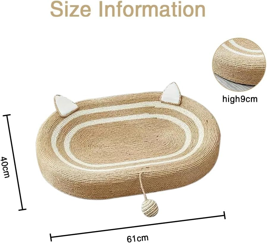 Oval Cat Scratch Board, Braided Sisal Rope Cat Scratching Board, Oversized Cat Scratch Bed with Cat Ball for Indoor Cats, Cat Scratching Toy for Playing/Resting/Scratching image number 6