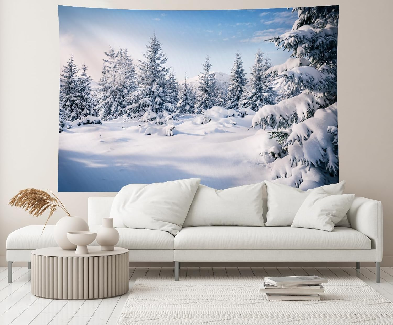 7Ftx5Ft Winter Snowy Woods Backdrop White Christmas Tree Winter Forest Snow Alps Mountain Blue Sky Christmas Background Xmas New Year Event Holiday Party Decor Photo Booth Props Wallpaper image number 2