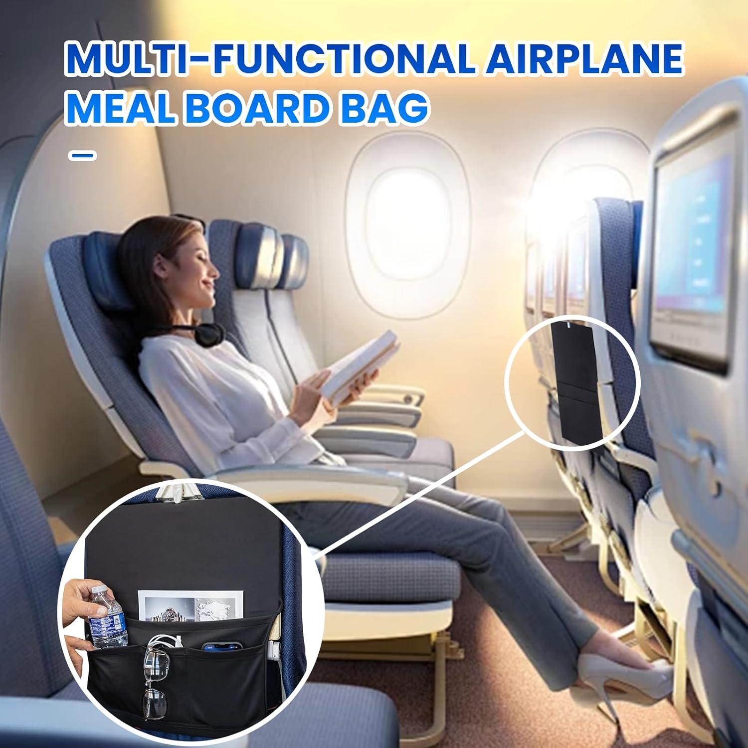 Airplane Tray Table Cover Have for Organized Flights Bullet Points Black Expandable Seat Back Organizer Storage for Personal Items image number 2
