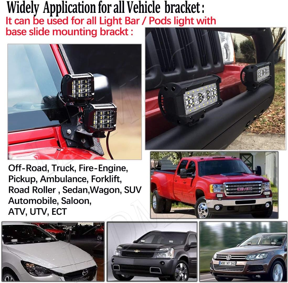 Base Mounting Bracket LED Light Bar Slide Mounting Bracket 2PCS Universal Adjustable Side Bracket Kit Holder for Most Straight or Curved Light Bars Pods Work Lights Fog Lights (Pack of 2) image number 6