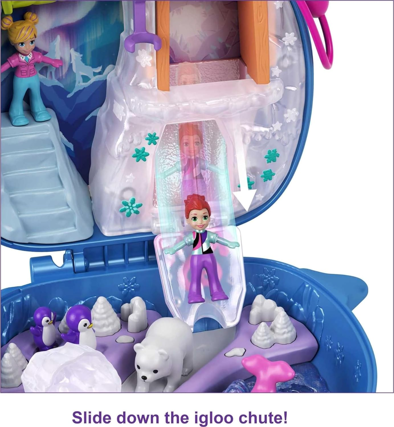 Polly Pocket Freezin' Fun Narwhal Compact with Fun Reveals, Micro Polly, Lila Dolls, Husky Dog & Sled, Polar Bear Figure & Sticker Sheet; 4 Y+, GKJ52 image number 2