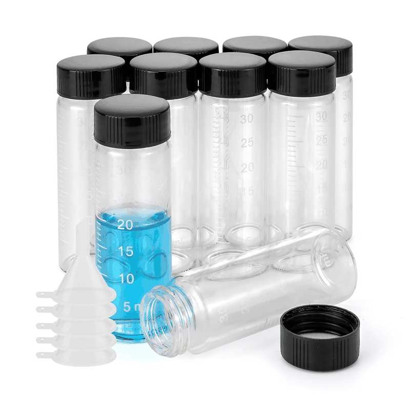 Kesell 10 Pack 30Ml (1 Oz) Glass Sample Vial Clear Graduated Measuring Bottles Empty Reusable Liquid Vials with Plastic Screw Cap and 10 Funnels image number 5