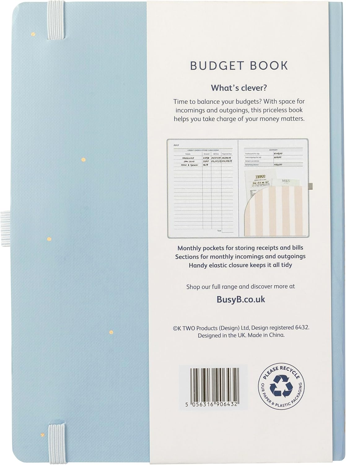 Busy B Budget Book - Cloud Blue - Monthly Budget Planner with Handy Receipt Storage Pockets and Pen Loop image number 2