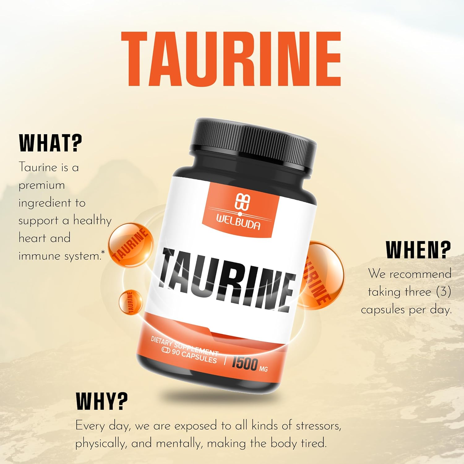 Taurine Supplement 1500Mg - 90 Capsules for 1 Month image number 2
