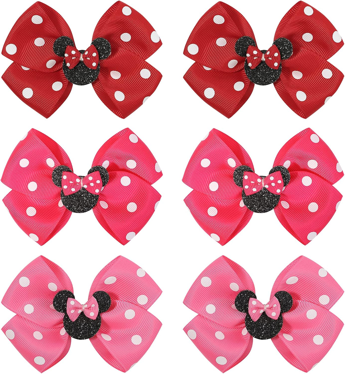 Baby Hair Accessory Set: 6 Piece Mouse Ear Bows and Clips for Girls, Women - Birthday, Party, or Everyday Wear
