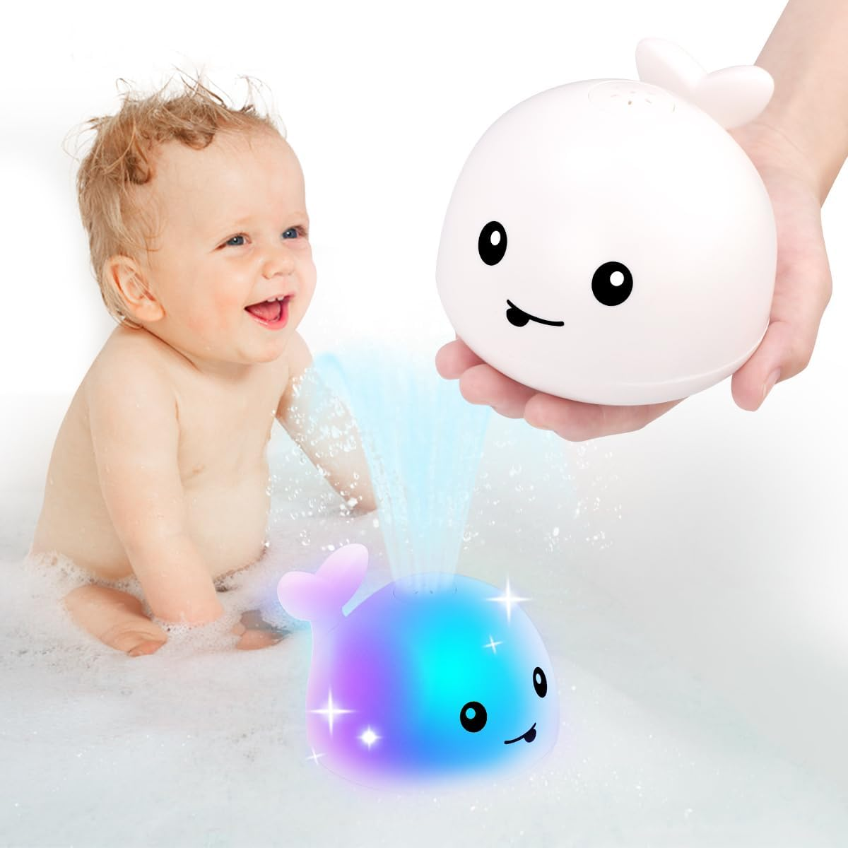 Kaekid Toddlers Bath Toy, Water Spraying Discoloration Light-Up Floating Animals Bath Toys Set, Foam Bath Letters and Numbers Bath Toy, Water Toys for Kids Boys Girls (Multicolour)