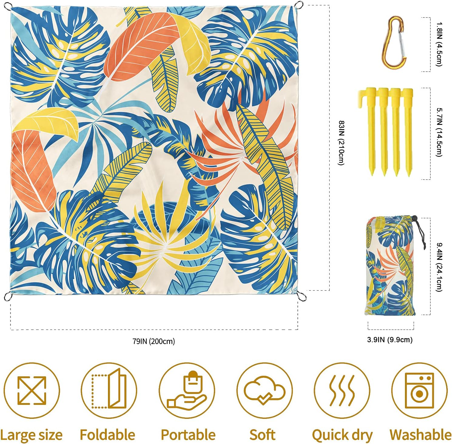 Beach Blanket Sandproof, Waterproof Beach Mat Oversized 79 X 83 Inch for 4-6 Adults, Lightweight Beach Blanket for Outdoor Travel Camping Hiking - Blue image number 6