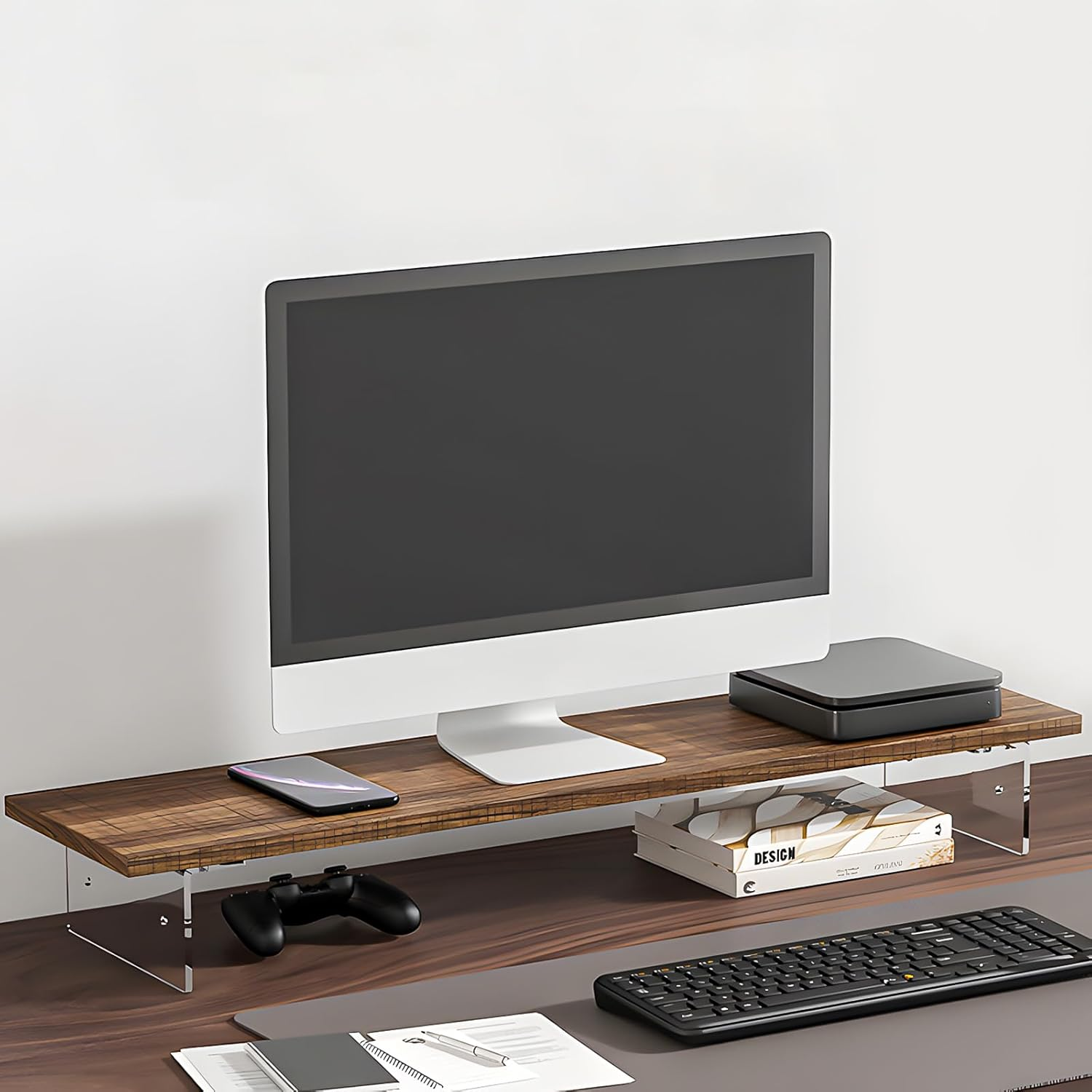 Monitor Stand Riser,Wood & Acrylic Computer Monitor Stand,Desk Organizer Accessories,Multifunctional Desktop Organizer Stand for Laptop, PC, Computer, Printer(Maple) image number 4