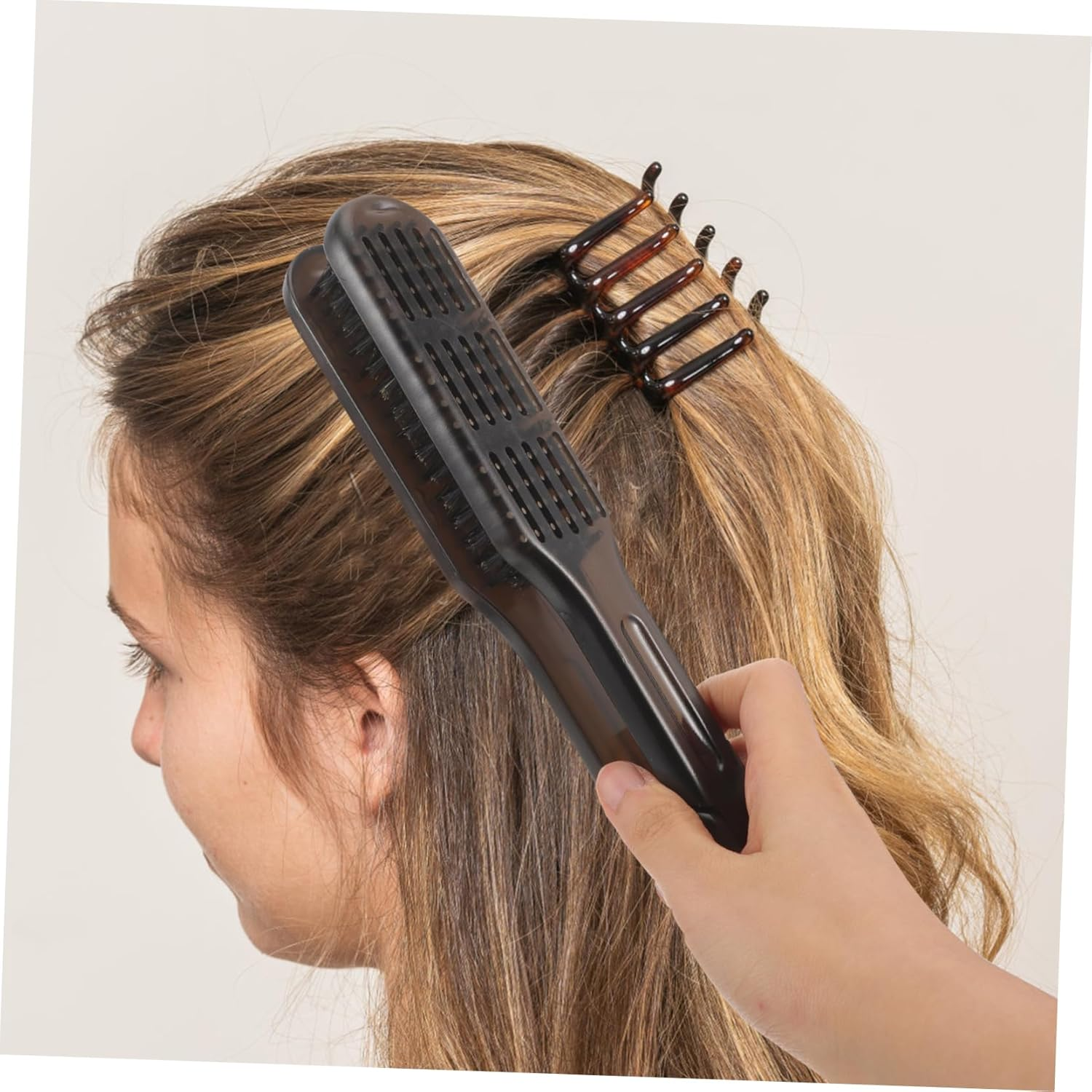 Straight Hair Styling Comb Double Sided Hair Straightener Clamp Salon Comb for Women image number 1