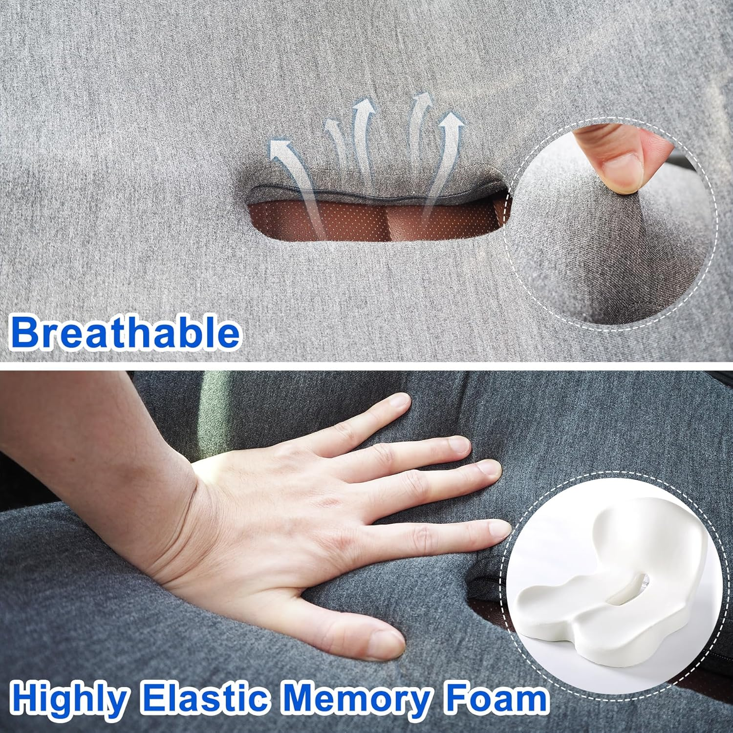 Car Seat Cushion, Memory Foam Office Chair Cushion with Lumbar Support for Back Pressure Relief, Ergonomic Trucker Seat Cushions for Long Drives, Sciatica Pad Cushions for Car, Truck, Gaming Chair image number 5