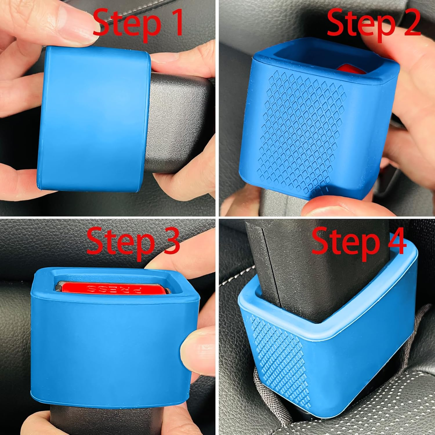 2 Pack Silicone Seat Belt Buckle Holder, Seat Belt Buckle Booster for Kids, Durable Silicone Material, Easy Access to the Buckles of Rear Seats, Car Accessories, Suitable for Most Car Models (Blue)