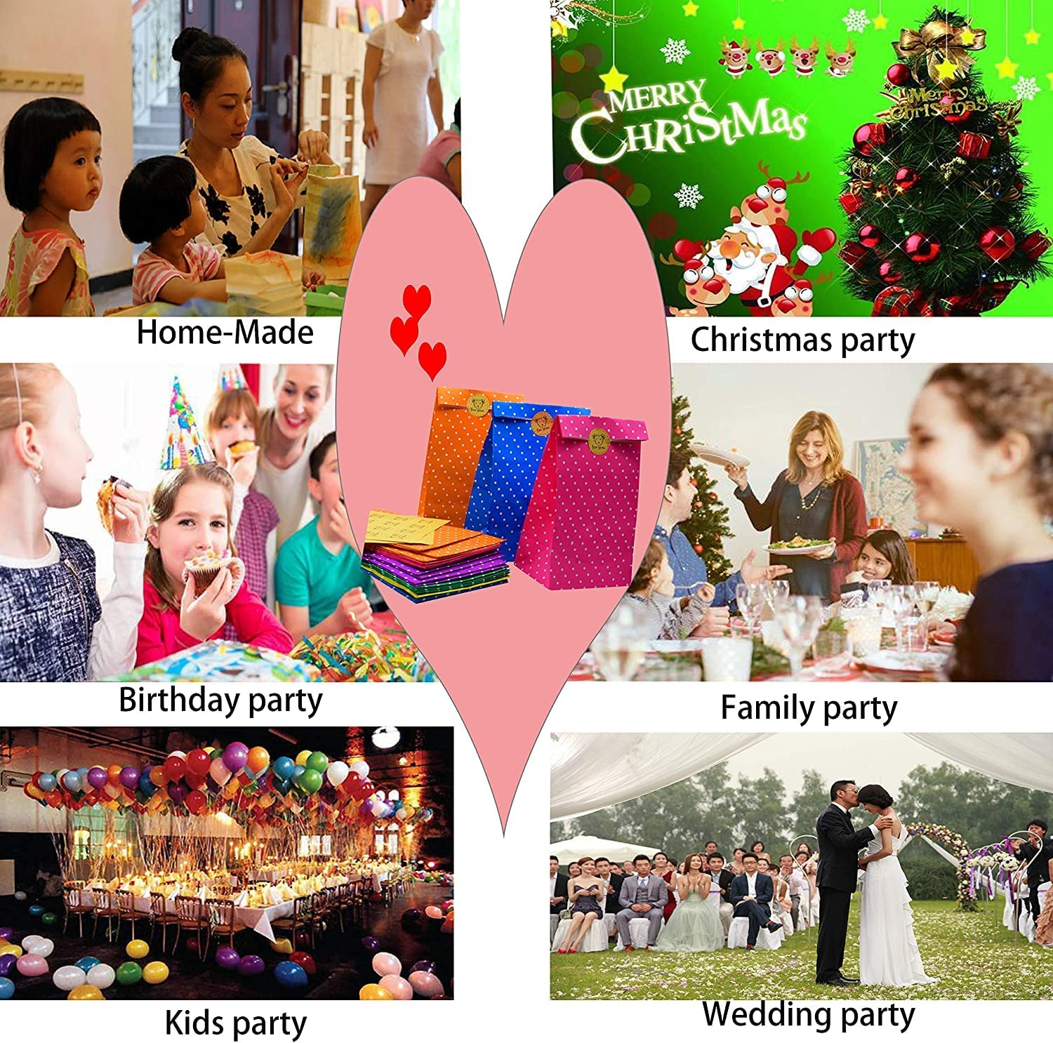 Party Favor Gift Bags,24 Packs Merchandise Party Bags with Sealing Stickers Polka Dot Candy Buffet Treat Gift Pack Bags for Wedding Shopping - Style-2 image number 2