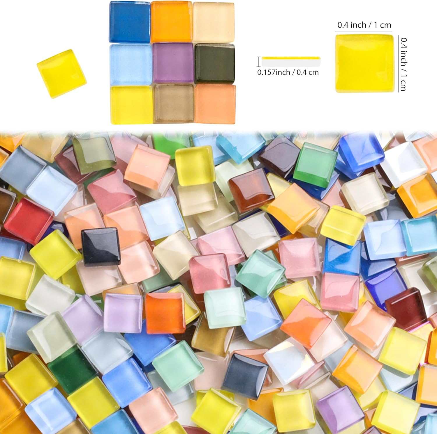 Glass Mosaic Tiles for Crafts Colorful Stained Glass Mosaic Pieces Iridescent Bulk Square Flat Mirror Tile Kits for Adults 160Pcs Crystal Picture Frames DIY Kit image number 2