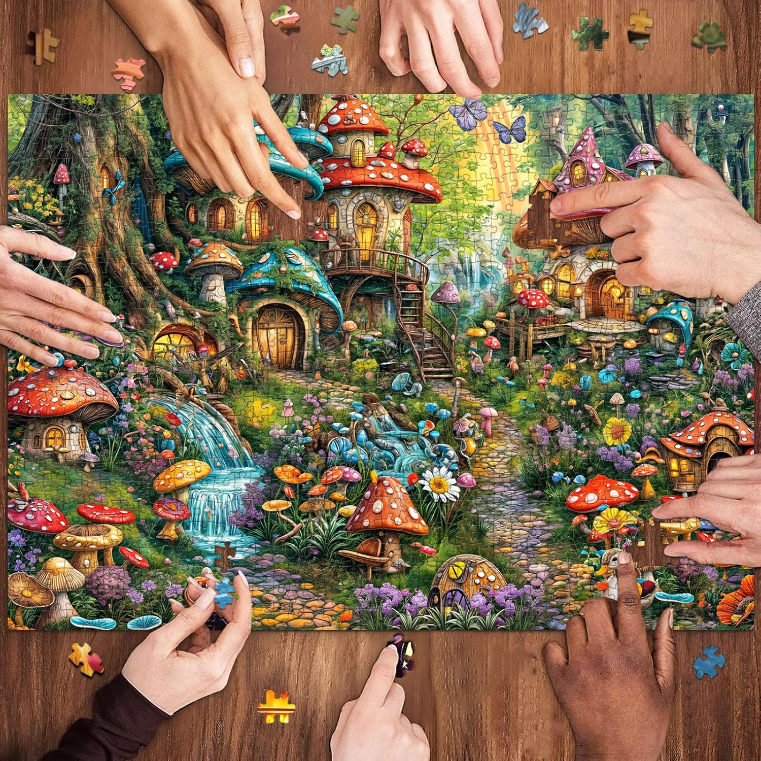Jigsaw Puzzles for Adults 1000 Pieces, Interlock Perfectly Letter on Back No Dust, Home Decor Birthday Gift Toy for Men Women Elders Seniors, 1:1 Poster - Mushroom Garden image number 4