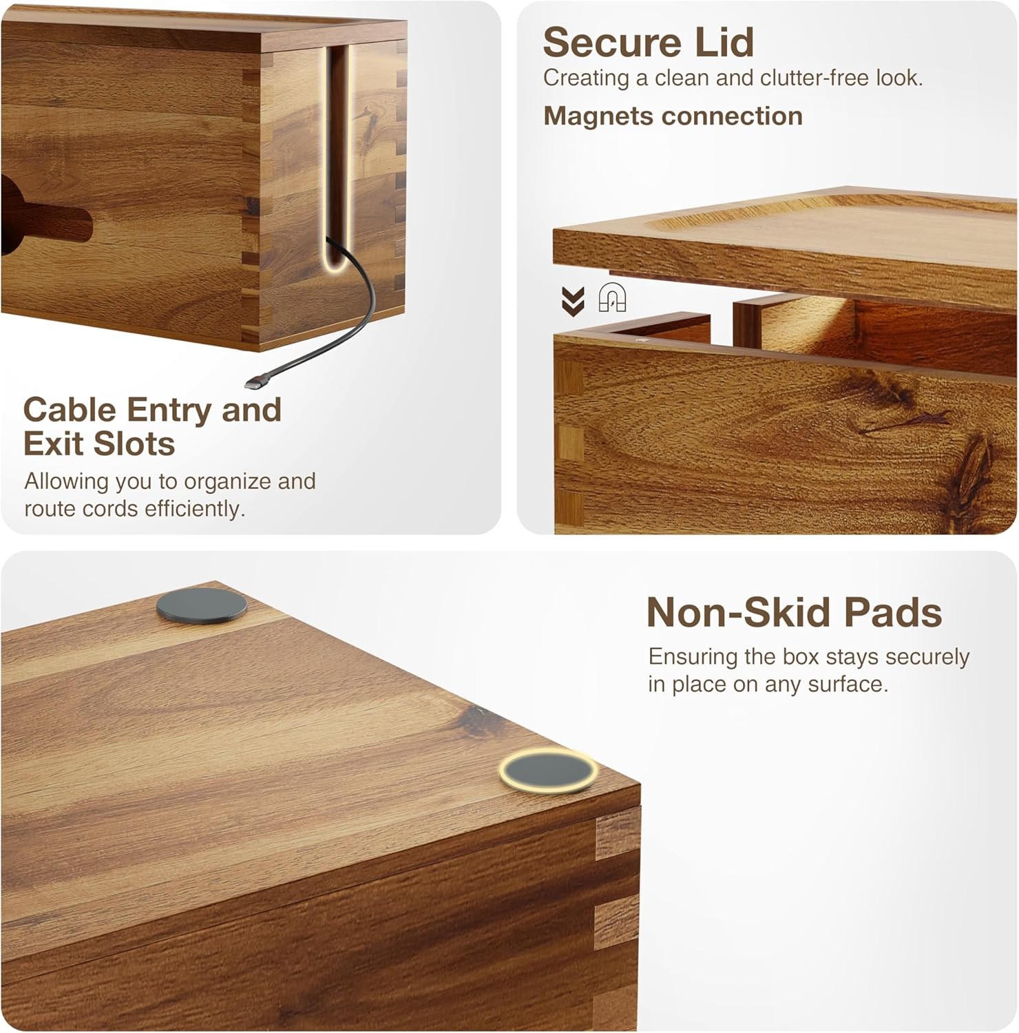 Acacia Cable Management Box - Cable Organizer Box and Power Strip Box for Electrical Cord Management - Desk Cord Hider and Floor Cable Management (Acacia, 15" Length) image number 5