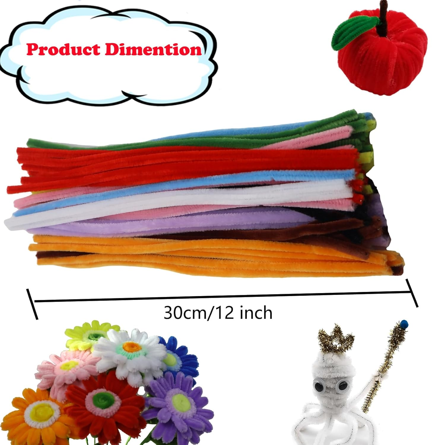 1000 Pcs Craft Pipe Cleaners Set in 10 Assorted Colors,Fluffy Pipe Cleaners Chenille Stems for Holiday DIY Decorations,Art & Craft Projects (6Mm X12 Inch) image number 1