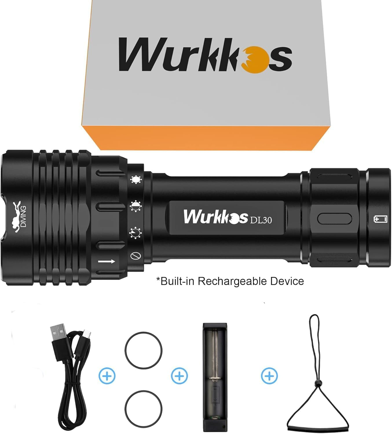Wurkkos DL30 Diving Light, 3600 Lumens Rechargeable Underwater Torch, IPX8 Waterproof, 3 X CRI 90 LH351D LED with Charger image number 4
