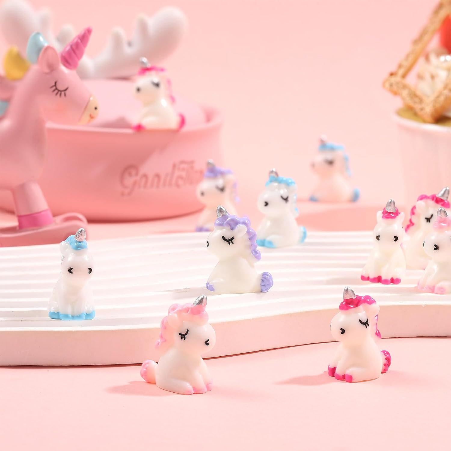 Barydat 60 Pcs Micro Unicorn Miniature Figurines Garden Tiny Unicorn Dollhouse Fairy Garden Accessories Moss Landscape Mini Resin Animals Cake Topper DIY Terrarium Crafts Ornament image number 5