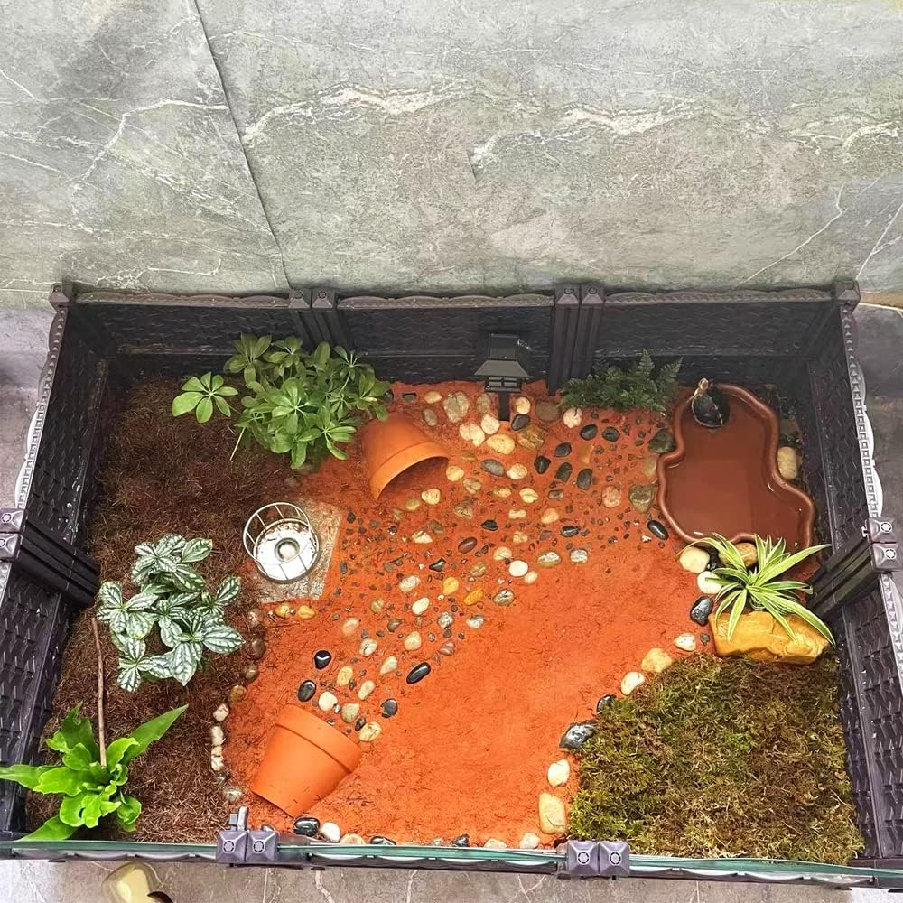 Flushbay Extra Large Reptile Bathing Pool Reptile Feeding Dish Water Bowl with Ramp Aquarium Ornament for Gecko, Snake, Turtle, Bearded Dragon, Lizard Bath (Brown)