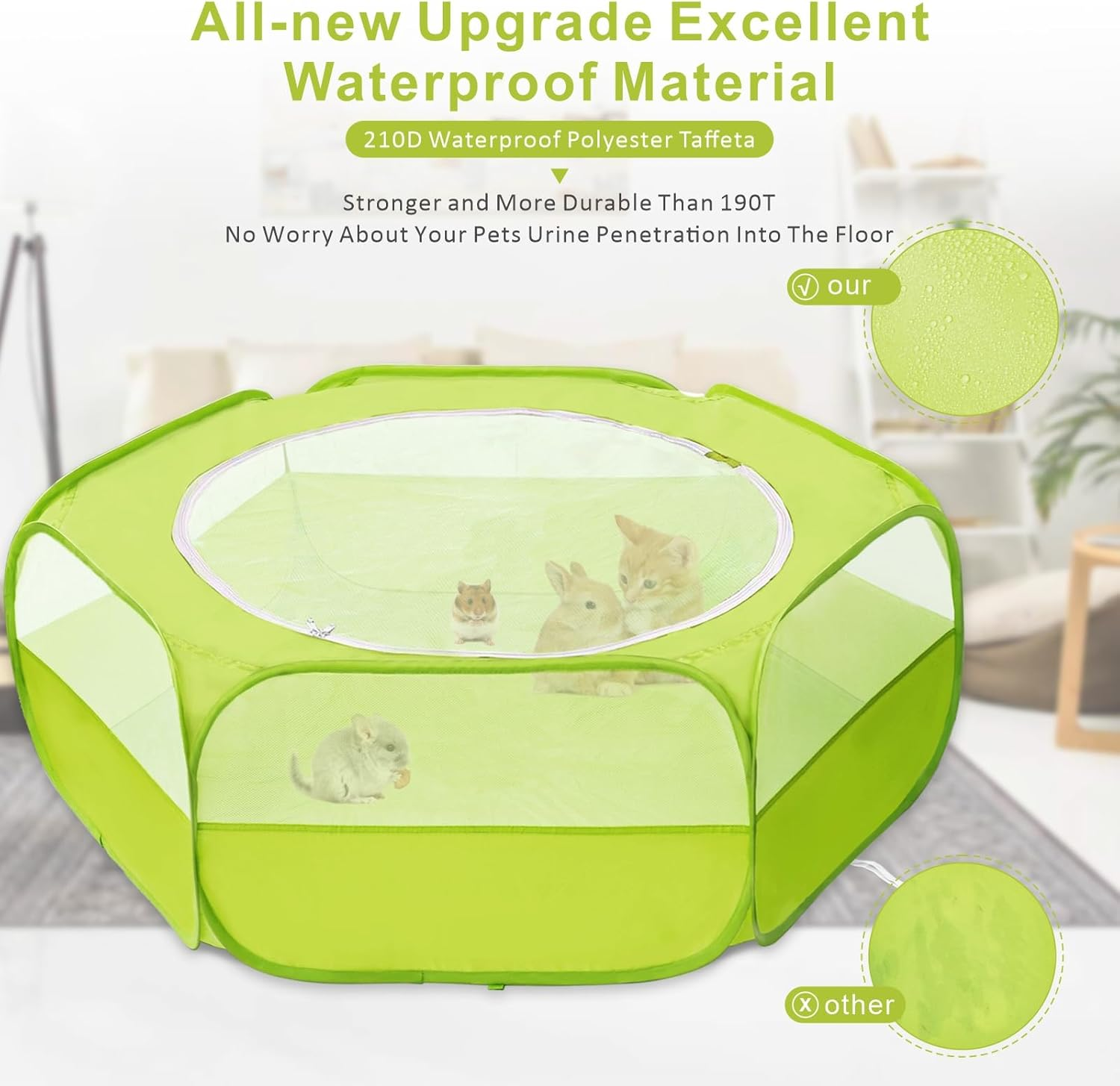 XIRGS Small Animal Playpen, Pet Playpen for Cat/Rabbit/Hamster/Guinea Pig/Bunny/Ferret/Kitten Toys Chick Brooder Box Cage Tent Pop up Play Pen with Cover, Portable Play Yard Indoor Outdoor Waterproof - Green image number 2