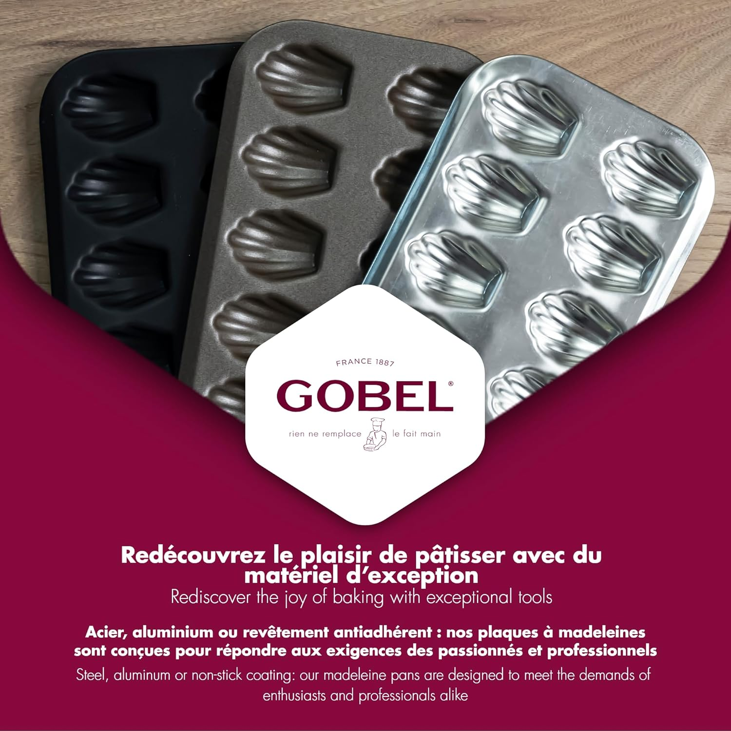 Gobel 2499 12 Count Heavy Tinned Steel Madeleine Sheet Pan, Made in France Silver 15.5 X 7.875 Inch, Tin