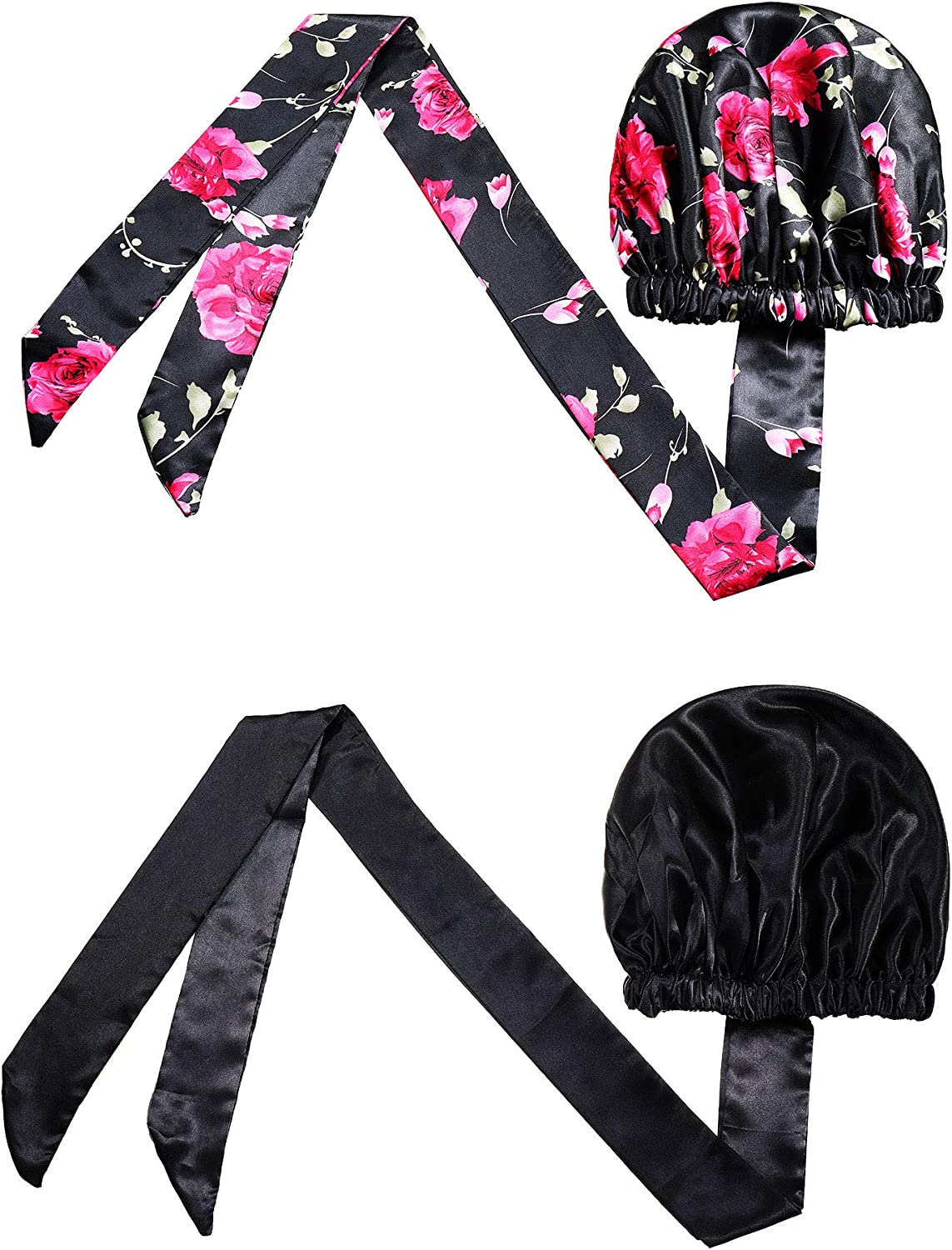 Syhood 2 Pieces Soft Satin Head Scarf Sleeping Cap Bonnet Headwear Head Wrap Turbans for Women Long Curly Hair, Braids image number 1