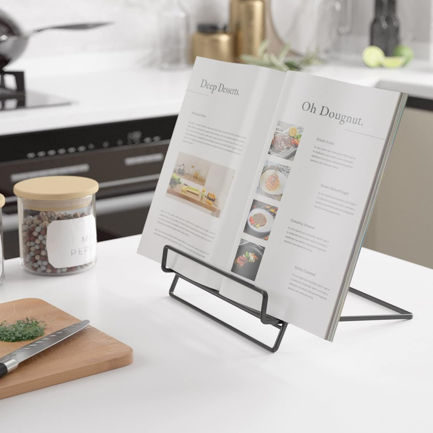 Book Stand Foldable Cookbook Stands Holders for Kitchen Counter,Portable Book Holder Stand for Reading Hands Free（Black） image number 4